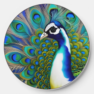 White blue and Green Piebald Peacock Wireless Charger