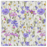White, Blue and Purple Wildflowers Botanical  Fabric