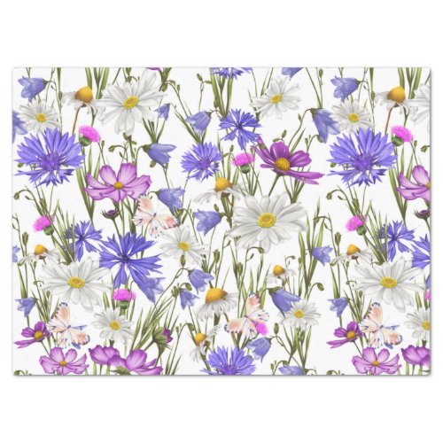 White Blue and Purple Wildflowers Botanical  Tissue Paper