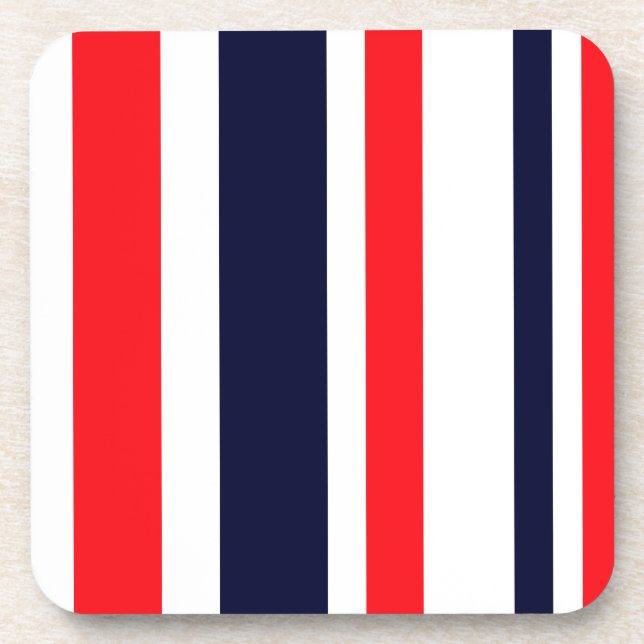 White, Blue And Red Stripes Beverage Coaster (Front)