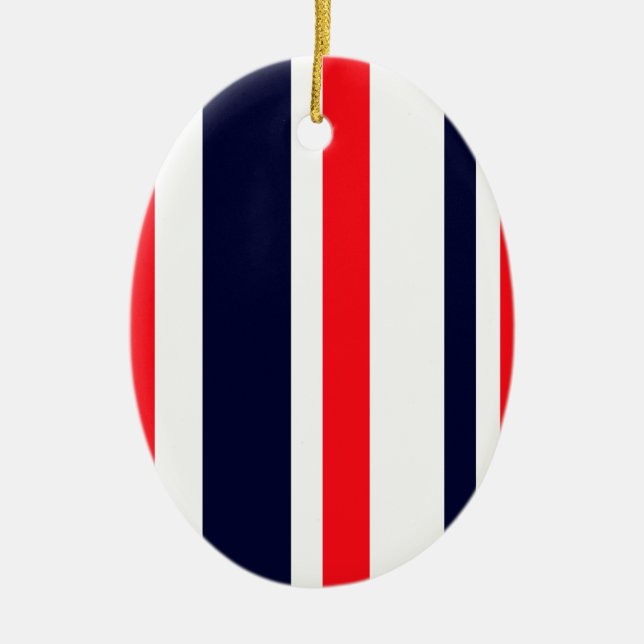 White, Blue And Red Stripes Ceramic Ornament (Front)