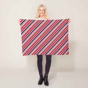 White, Blue And Red Stripes Fleece Blanket