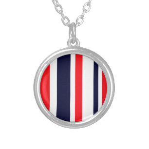 White, Blue And Red Stripes Silver Plated Necklace