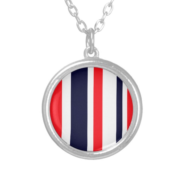 White, Blue And Red Stripes Silver Plated Necklace (Front)