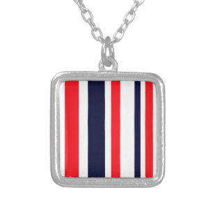White, Blue And Red Stripes Silver Plated Necklace