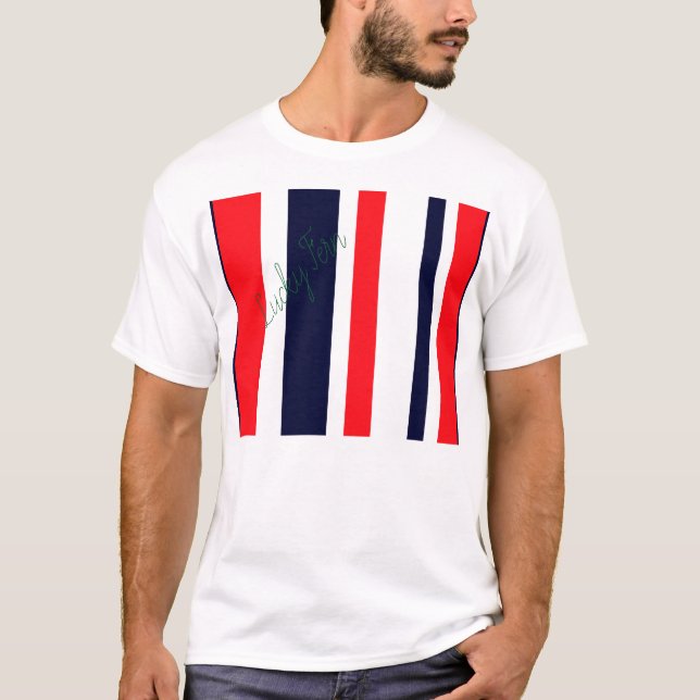 White, Blue And Red Stripes T-Shirt (Front)