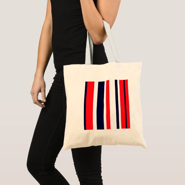 White, Blue And Red Stripes Tote Bag (Front (Product))