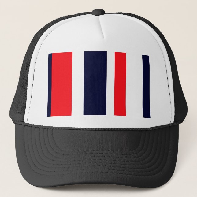 White, Blue And Red Stripes Trucker Hat (Front)