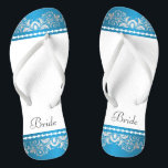 White, Blue and Silver Lace | Wedding Party Flip Flops<br><div class="desc">Bridal Party Flip Flop Shoes ready for you to personalize. ⭐This Product is 100% Customizable. Graphics and / or text can be added, deleted, moved, resized, changed around, rotated, etc... 99% of my designs in my store are done in layers. This makes it easy for you to resize and move...</div>