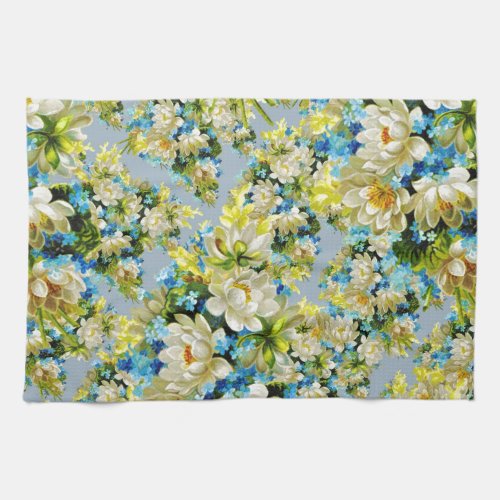 White Blue And Yellow Flowers Kitchen Towel
