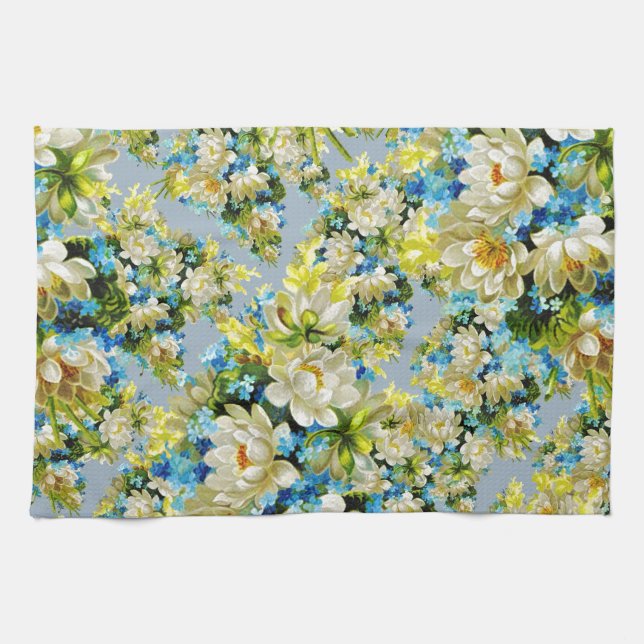 White Blue And Yellow Flowers Kitchen Towel (Horizontal)