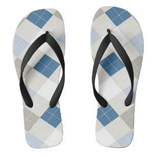 White & Blue Argyle Flip Flops