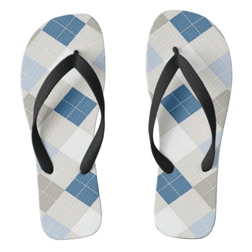 White  Blue Argyle   Flip Flops