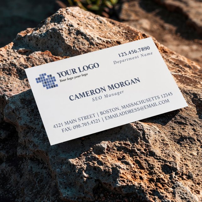 White Blue Basic Professional Add Logo Business Card (Creator Uploaded)