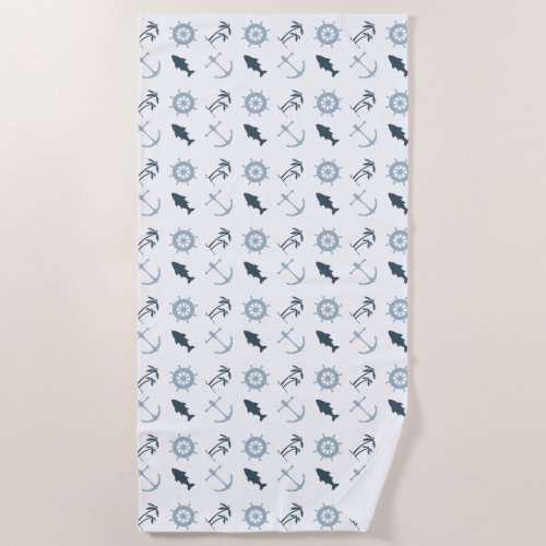 White Blue Beach Anchors Palm Trees Beach Towel