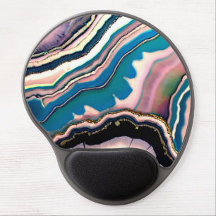 White Blue Black Pink Teal Agate Geode Gel Mouse Pad