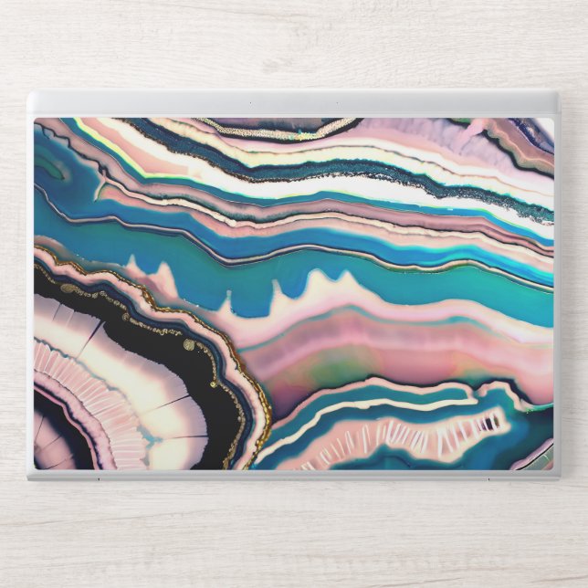 White Blue Black Pink Teal Agate Geode HP Laptop Skin (Front)