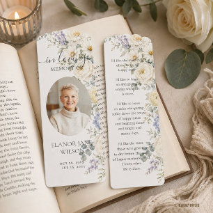 White Blue Blush Floral Photo Funeral Memorial Bookmarks