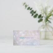 White & Blue Bokeh Photography Business Cards (Standing Front)
