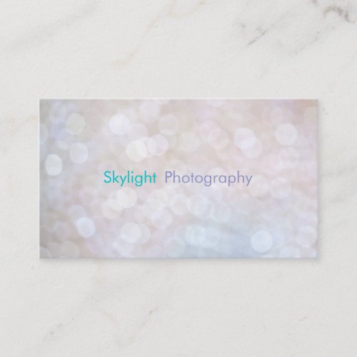 White &amp; Blue Bokeh Photography Business Cards