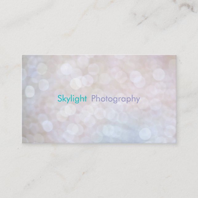 White & Blue Bokeh Photography Business Cards (Front)