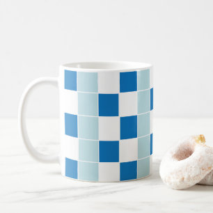 White Blue Checkerboard Chequered Coffee Mug