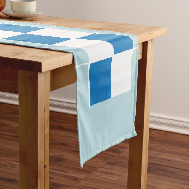 White Blue Checkerboard Short Table Runner (In Situ)
