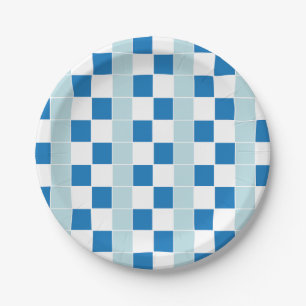 White Blue Checkered Paper Plates