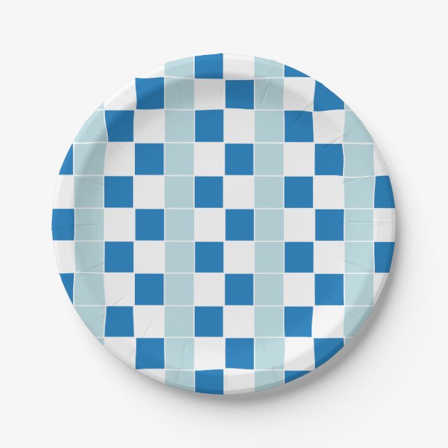 White Blue Checkered Paper Plates (Front)