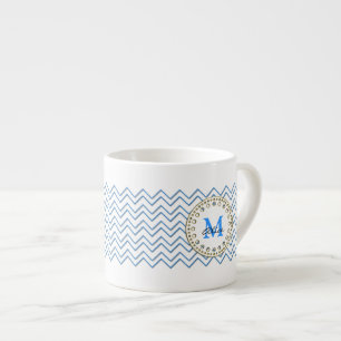White Blue Chevron Pattern Espresso Cup