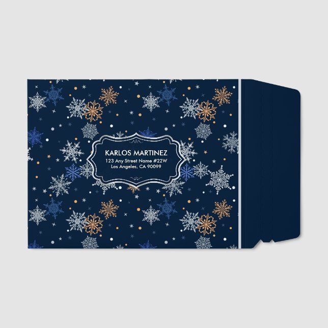White Blue Christmas Snowflakes Pattern Envelope Mailers (Front)