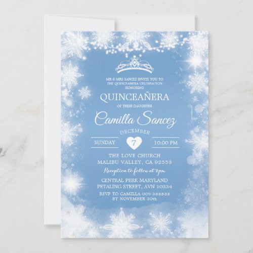 White  Blue Christmas Sweet 16th Birthday Invite7 Invitation