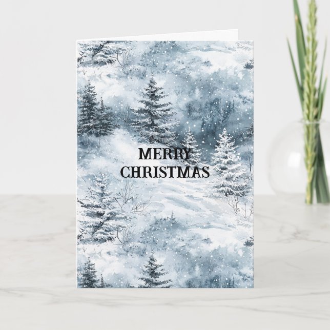 White Blue Christmas Trees Winter Snow Card (Front)