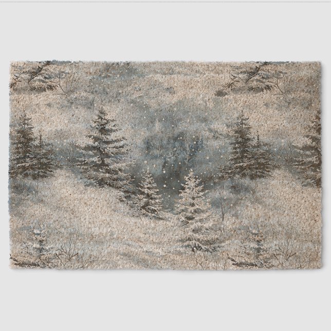 White Blue Christmas Trees Winter Snow Fiber Doormat (Front)