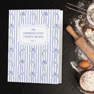 White Blue Coastal Chic Stripes Family Recipe Book Pocket Folder