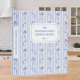 White Blue Coastal Chic Stripes Family Recipe Mini Binder