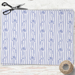 White Blue Coastal Palm Trees Bows Stripes Pattern Tissue Paper