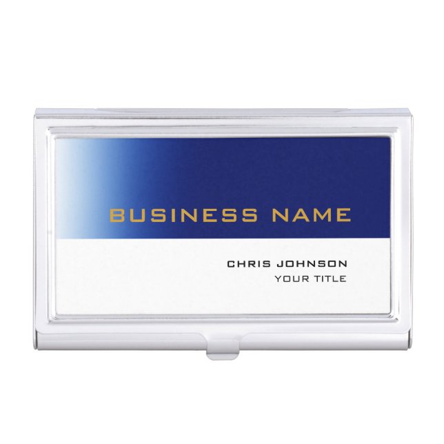 White Blue Contemporary Professional Business Card Case (Front)