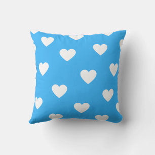 White Blue Cute Cozy Modern Romantic Chic Heart Throw Pillow