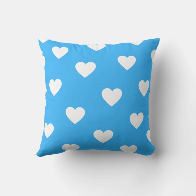 White Blue Cute Cozy Modern Romantic Chic Heart  Throw Pillow (Back)