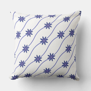 White & Blue Daisy Chain Floral Pattern Pillow