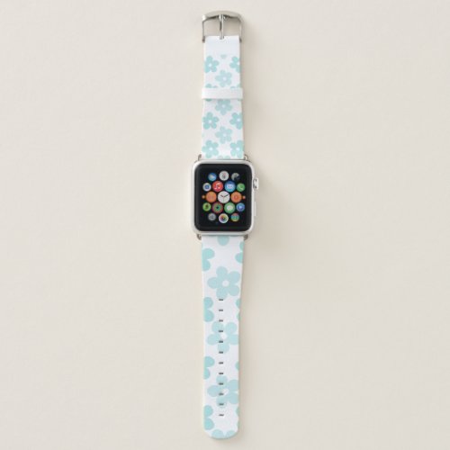 White Blue Daisy Flowers Retro Pattern Apple Watch Band