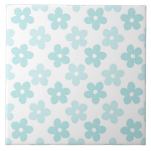White Blue Daisy Flowers Retro Pattern Ceramic Tile
