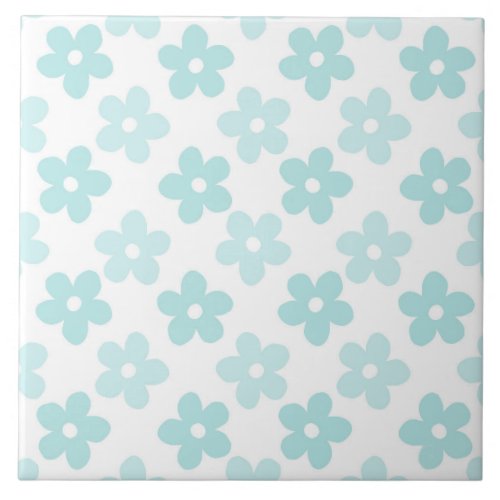 White Blue Daisy Flowers Retro Pattern Ceramic Tile