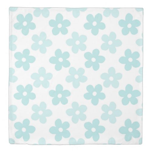 White Blue Daisy Flowers Retro Pattern Duvet Cover