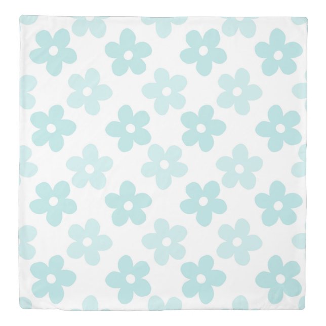 White Blue Daisy Flowers Retro Pattern Duvet Cover (Front)