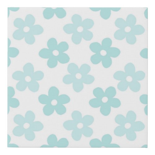 White Blue Daisy Flowers Retro Pattern Faux Canvas Print