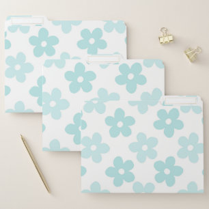 White Blue Daisy Flowers Retro Pattern File Folder