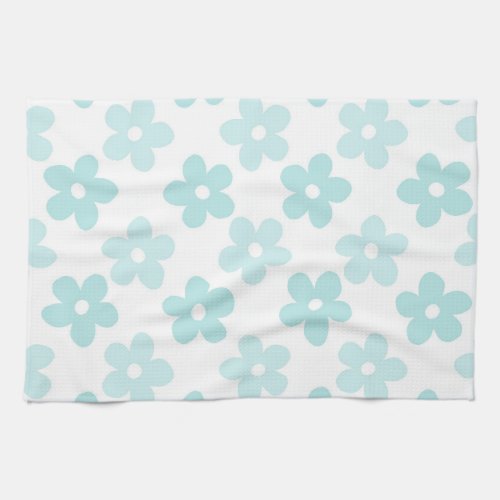 White Blue Daisy Flowers Retro Pattern Kitchen Towel