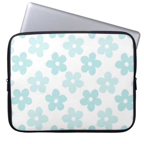 White Blue Daisy Flowers Retro Pattern Laptop Sleeve